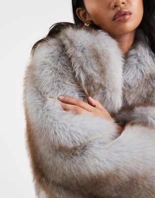 Asos Petite Asos Design Petite Tipped Faux Fur Coat In Gray