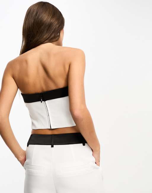 ASOS DESIGN Petite - Top a fascia stile smoking color crema, 4 di 4