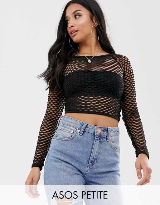 ASOS DESIGN Petite top in large fishnet with bandeau | ASOS