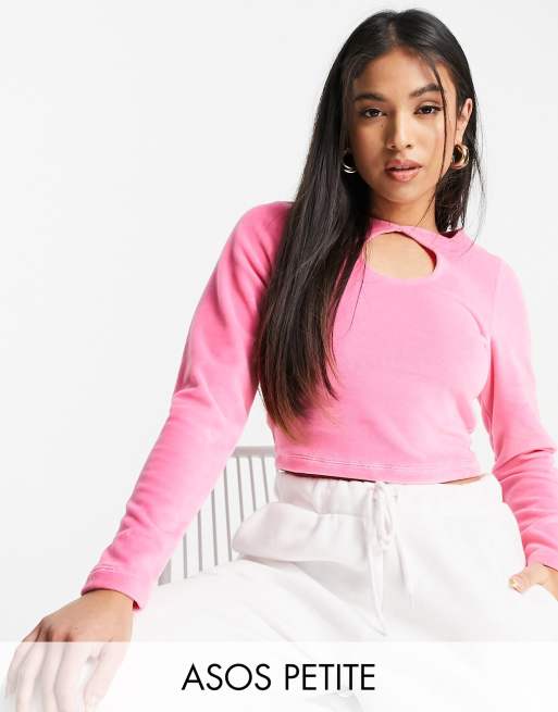 ASOS DESIGN Petite – Top z długimi rękawami i łezką z różowego weluru
