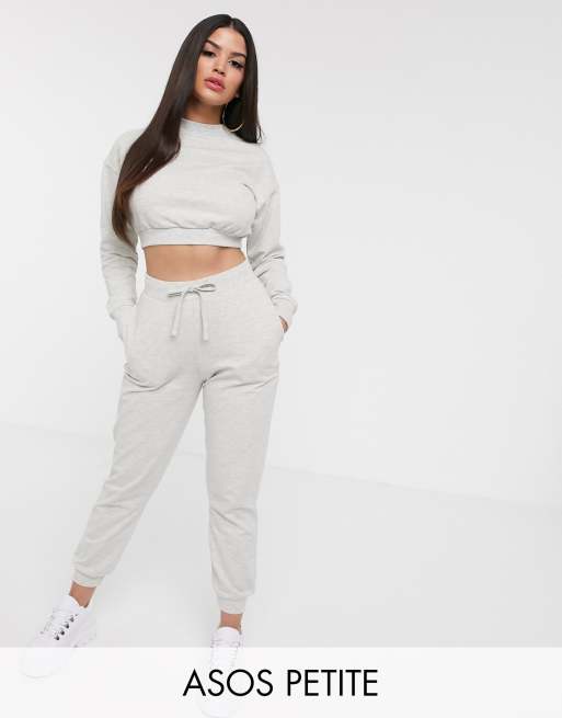 ASOS DESIGN Petite tracksuit cropped sweat slim jogger with tie