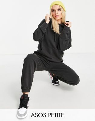 ASOS DESIGN Petite tracksuit hoodie / jogger in washed charcoal