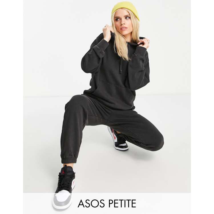 ASOS DESIGN Petite tracksuit hoodie sweatpants in washed charcoal