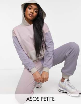 ASOS DESIGN Petite tracksuit oversized hoodie / oversized sweatpants in pastel color block-Multi