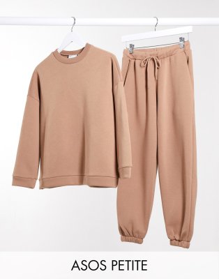 ASOS DESIGN Petite tracksuit oversized sweat / oversized jogger in caramel-Tan