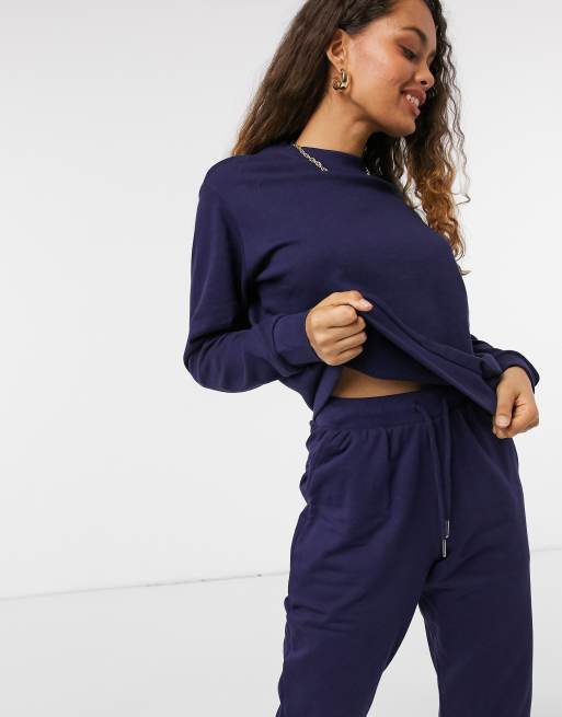 ASOS DESIGN Petite knitted sweatpants with tie waist detail in navy - part  of a set