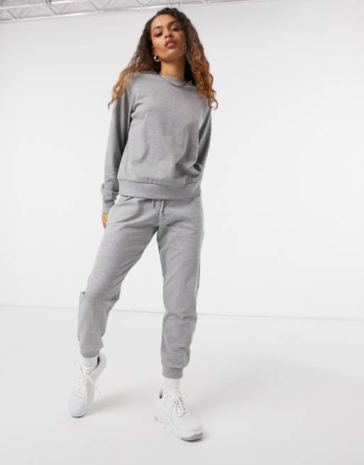 ASOS DESIGN Petite tracksuit slim sweatshirt sweatpants set in gray heather