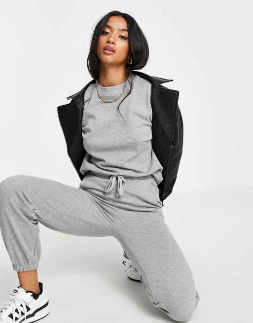 ASOS DESIGN Petite tracksuit slim sweatshirt trackies in grey marle