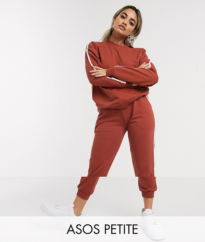 ASOS DESIGN Petite tracksuit sweat / basic jogger with contrast binding in organic cotton-Pink