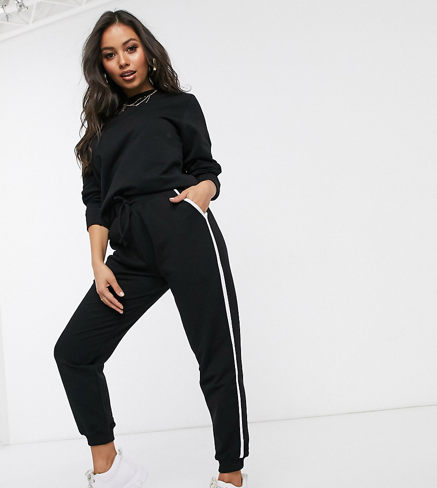 Product photo of Asos design petite tracksuit sweat basic jogger with tie with contrast binding in organic cottonbl