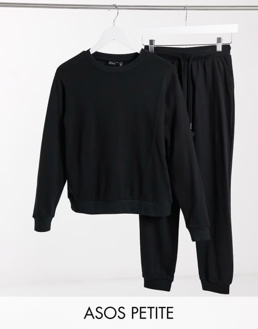 ASOS DESIGN Petite tracksuit ultimate sweat jogger with tie in cotton in black BLACK ASOS