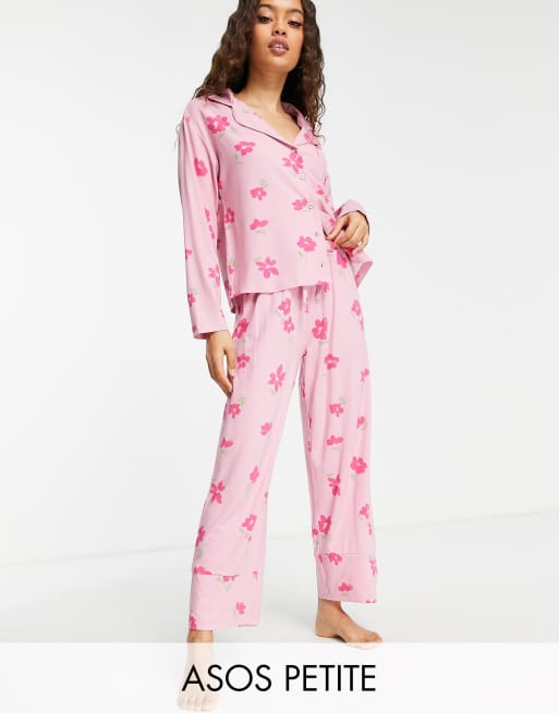 ASOS DESIGN Petite traditional viscose floral top bottom pajama