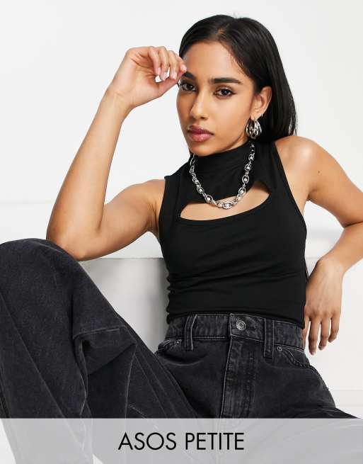 ASOS DESIGN Petite – Trägertop mit Zierausschnitt in Schwarz