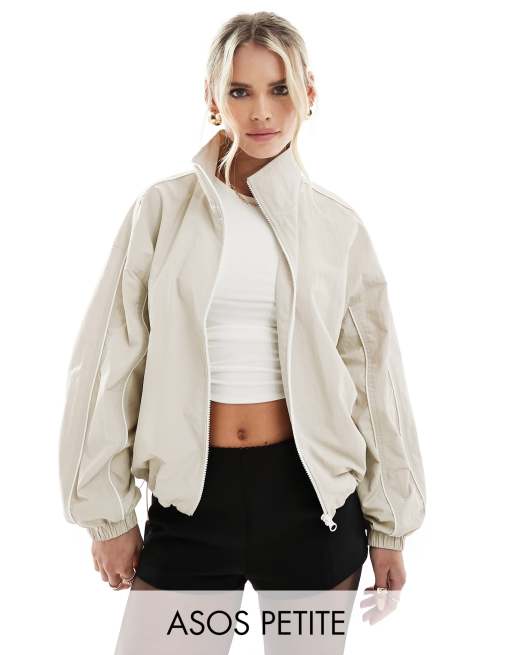 ASOS DESIGN Petite – Trainingsjacke in Steinbeige mit Paspelierung