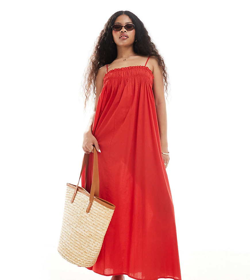 ASOS DESIGN Petite trapeze maxi beach dress in red