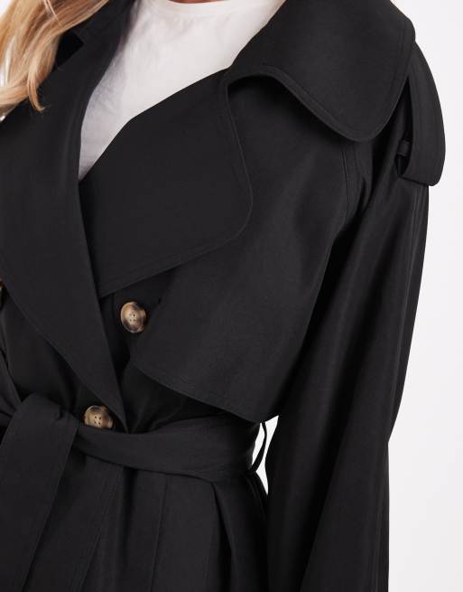 ASOS DESIGN Petite - Trench-coat court et oversize avec ceinture - Noir, 3 de 4