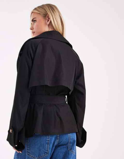 ASOS DESIGN Petite - Trench-coat court et oversize avec ceinture - Noir, 4 de 4