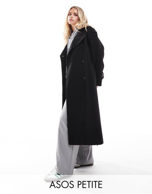 ASOS DESIGN Petite - Trench-coat habillé en imitation laine - Noir