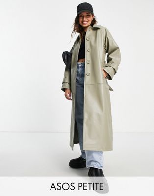 ASOS DESIGN Petite - Trench-coat imitation cuir avec col - Beige | ASOS