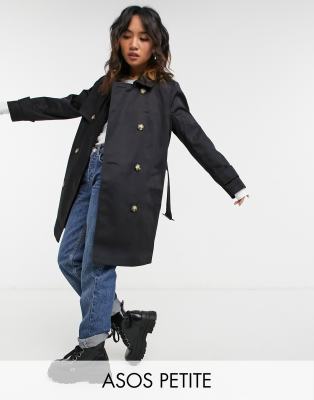 ASOS DESIGN Petite trench coat in black