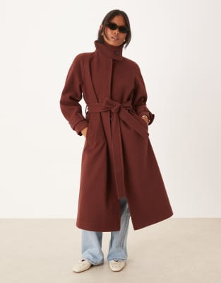 ASOS DESIGN Petite - Trench-coat long habillé à col cheminée - Rouille-Noir