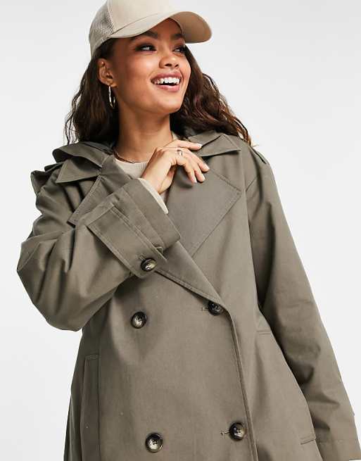 ASOS DESIGN Petite trench coat with hood in stone | ASOS ASOS DESIGN Petite trench coat with hood in stone | ASOS