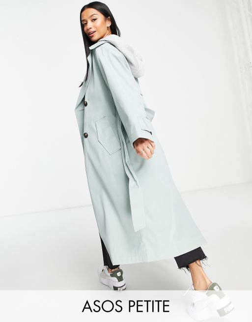 ASOS DESIGN Petite trench coat with jersey hood in khaki