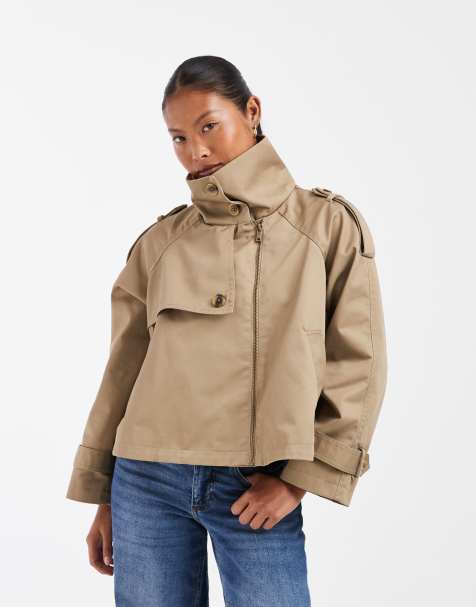 ASOS DESIGN Petite trench corto a mantella con collo a imbuto in rye - view 1