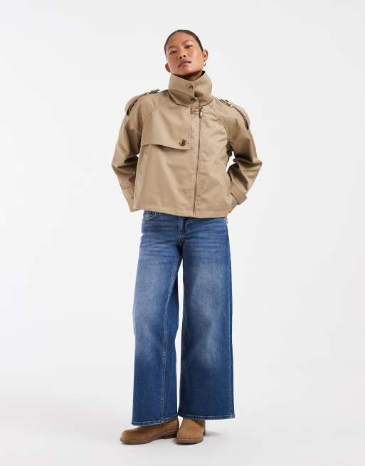 ASOS DESIGN Petite trench corto a mantella con collo a imbuto in rye, 2 di 4