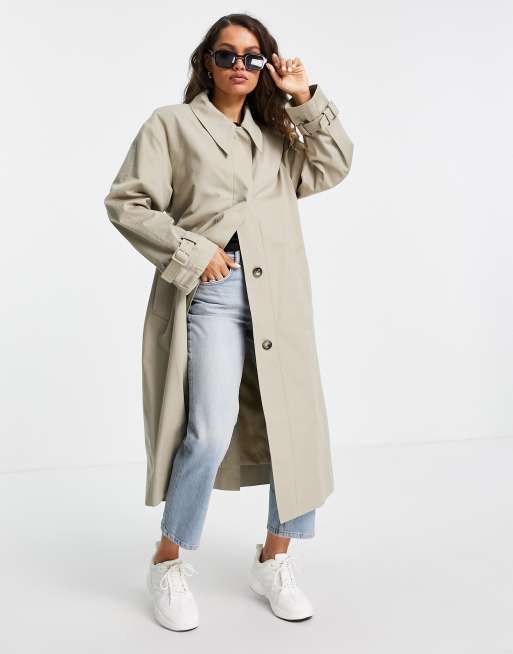 ASOS DESIGN Petite – Trenchcoat in Stein mit spitzem Kragen, 4 von 4