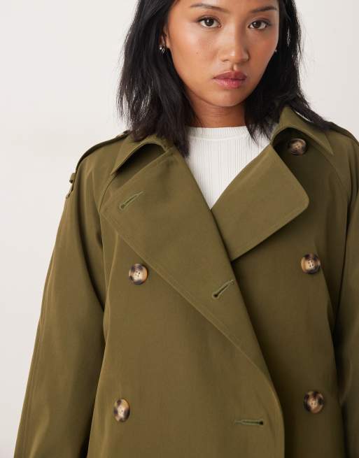 ASOS DESIGN Petite - Trenchcoat met lange pasvorm in olijfgroen, 2 van 4
