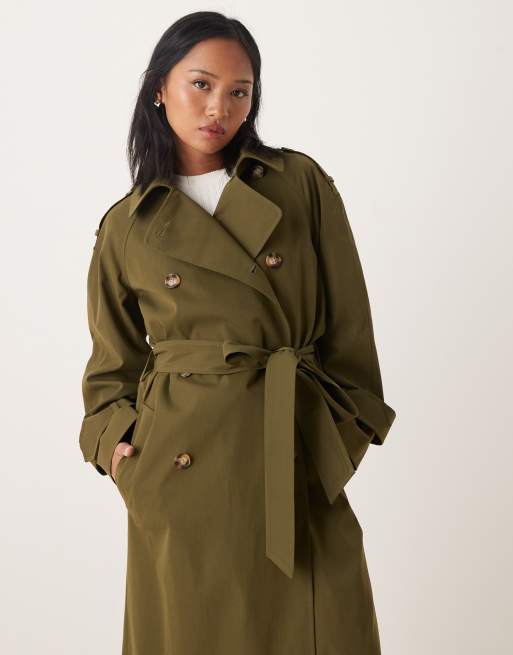 ASOS DESIGN Petite - Trenchcoat met lange pasvorm in olijfgroen, 3 van 4