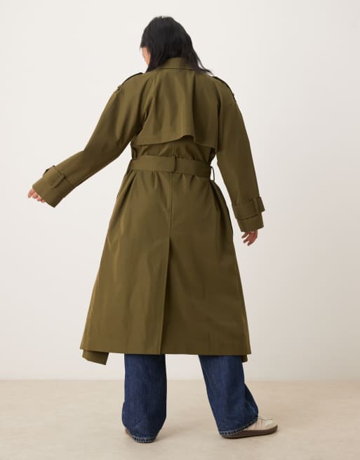 ASOS DESIGN Petite - Trenchcoat met lange pasvorm in olijfgroen, 4 van 4