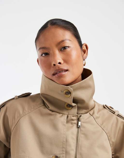 ASOS DESIGN Petite Trenchcoat mit Stehkragen und Cape-Schnitt in Rye, 4 von 4