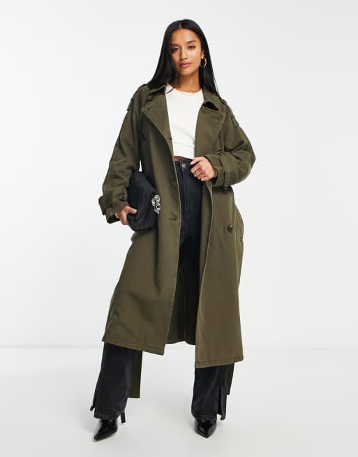 ASOS DESIGN Petite - Trenchcoat van gewassen katoen in kaki, 4 van 4