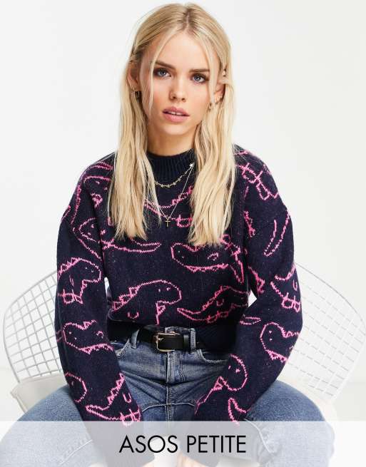 ASOS DESIGN Petite - Trui met dinosaurusmotief in marineblauw