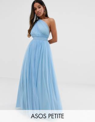 asos design petite tulle maxi dress with delicate floral embroidery and twist straps