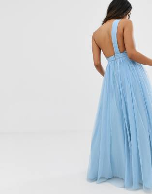 asos design tulle one shoulder maxi dress