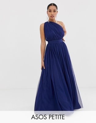 one shoulder navy maxi dress