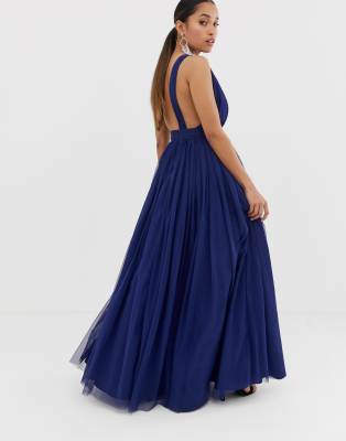 asos design tulle one shoulder maxi dress