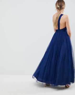 asos premium tulle one shoulder maxi dress