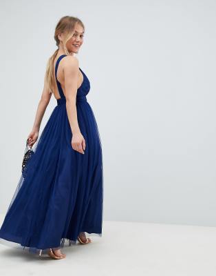 asos design premium tulle one shoulder maxi dress