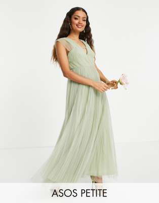 ASOS DESIGN Tall square neck shirred maxi sundress in sage green