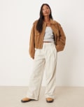 [ASOS Petite] ASOS DESIGN Petite turn up hem wide leg cord pants in cream-White 8 Cream