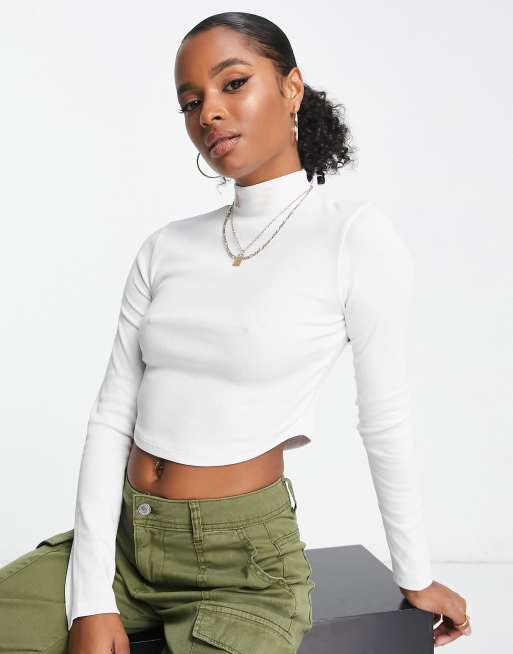 ASOS DESIGN Petite turtle neck crop top in white