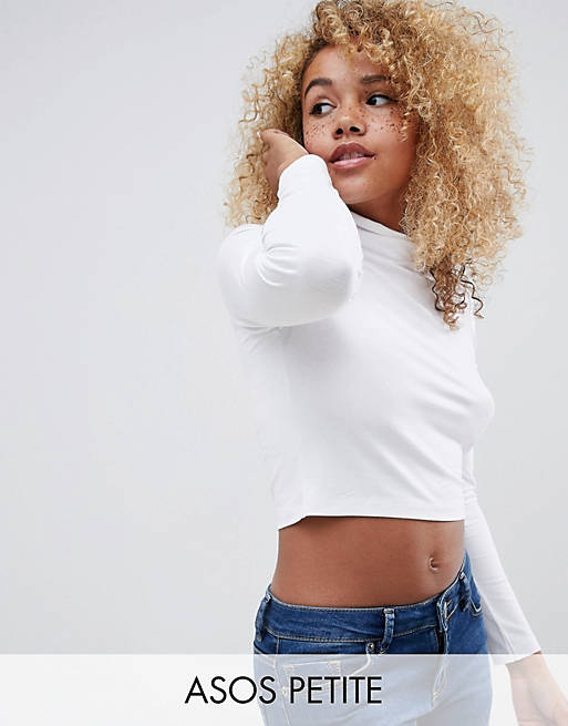 ASOS DESIGN Petite turtle neck crop top with long sleeve in white
