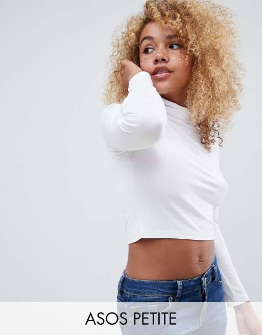 ASOS DESIGN turtle neck long sleeve rib crop top in white