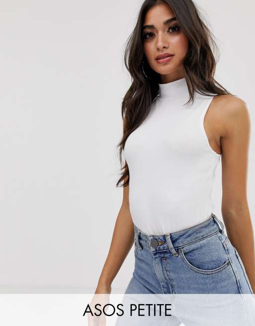 White mock shop neck sleeveless top