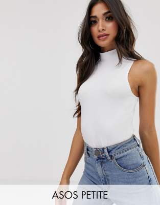 white turtleneck sleeveless top