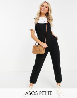 Asos Design Petite - Tuta Jumpsuit Di Jeans Attillata Con Scollo Squadrato Nero Slavato